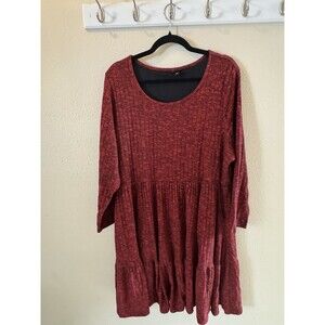 Torrid Skater Dress Womens 3x Plus Red Hacci Rib Knit Tiered Long Sleeve